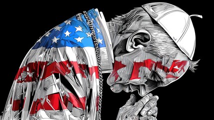 simple the pope silhouette in american flag colors, vector design, black background