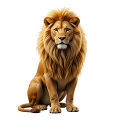 Obraz premium Majestic lion sitting isolated on transparent background with golden mane