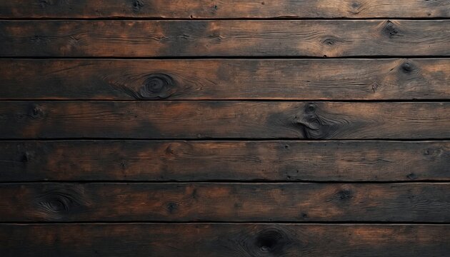 Charred wood background illustration. Texture consists of dark brown planks with visible wood grain patterns. Rustic, aged wooden surface. Ideal background for design, construction, carpentry,