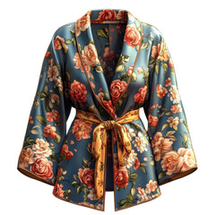 Naklejka premium Floral Satin Kimono Robe With Vibrant Colors isolated on transparent background