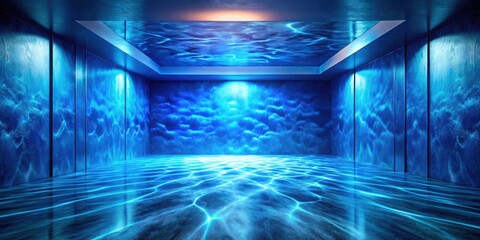 Submerged Chamber An Immersive Blue Underwater Environment with Reflective Floor and Walls