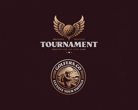 Golf sport Logo with Swing and Hit the Ball logo template for club and tournament