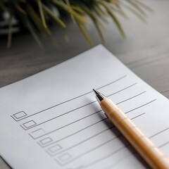 Planning Success: Checklist and Pen on Wooden Desk