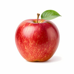 Fresh Red Apple with Green Leaf on White Background