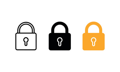 Set of Lock Icons in Black Yellow and White Representing Security and Protection