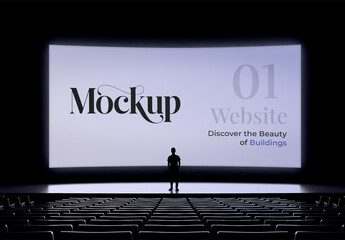 Auditorium Screen Mockup with Standing Man Silhouette