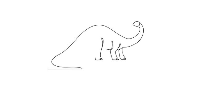 Animated self drawing of Brontosaurus animal video design illustration. Family Dinosaur themes in simple linear style video design concept. Dinosaur for your asset design and educational purpose.