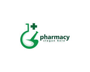 laboratory, pharmacy, medical logo, lab bottle combined with bowl pharmacy logo design inspiration