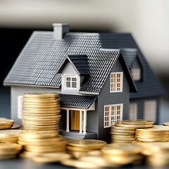 Real Estate Investment:  House Model & Gold Coins - Visualizing Financial Success