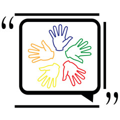 Fototapeta premium Colorful hand print set vector icon isolated on white background speech bubble