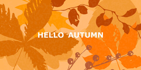 Autumn background with bright transparent leaves. Autumn banner cover, flyer, fall sales day design.