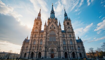 Fototapeta premium Uppsala Cathedral: Majestic Stone Structure in Sunlight