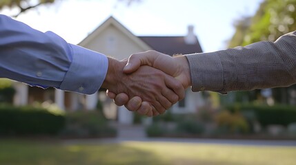 Successful Home Sale: Real Estate Agent Handshake, Property Deal Closed, House Purchase Agreement