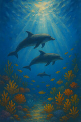 Dolphins Swimming Among Vibrant Coral Reefs