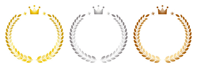 金銀銅の月桂樹と王冠のシンプルなランキングアイコン