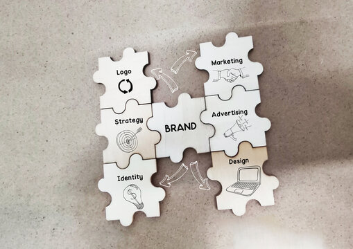 Business concept with puzzle ,A strong brand is built piece by piece  from logo and identity to strategy, design, marketing, and advertising. Every puzzle piece matters.