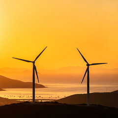 Obraz premium windmill silhouette in sunset 