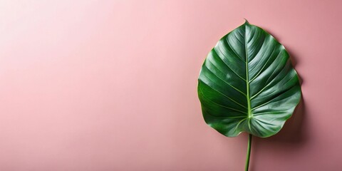 Obraz premium Single Lush Green Leaf on Pale Pink Background