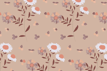 A soft, vintage-inspired wildflower meadow pattern with muted earthy tones and cozy textures, ideal for cottagecore fashion and rustic packaging.