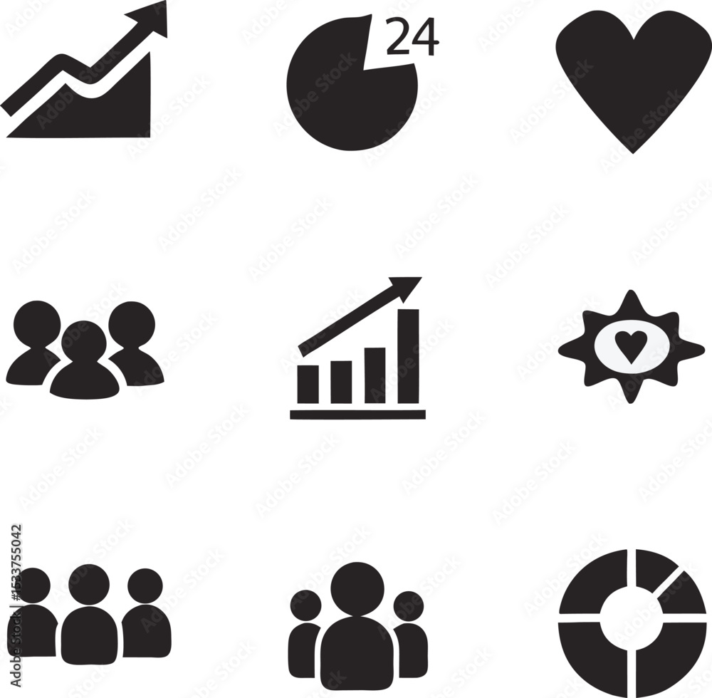 Aufkleber collection of modern business and social icons illustrating growth analysis teamwork and customer sa
