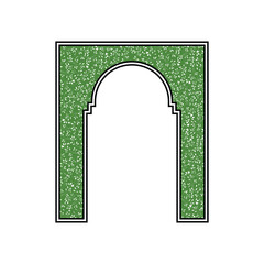 Floral arch frame with green leafy pattern in oriental architectural style decorative border vector illustration for design and graphic projects.