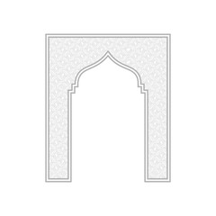 Decorative geometric arch frame with traditional curve pattern and oriental style for Islamic architecture border in vector illustration design.
