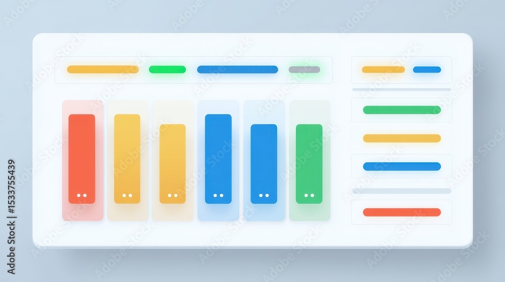 Poster productivity colorful abstract data visualization with bars and sliders on a light background.