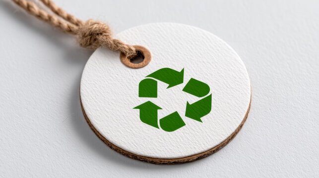 Eco-friendly tag featuring green recycling symbol, showcasing sustainability, perfect for promoting green products or initiatives.