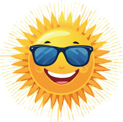 Cartoon Sun Wearing Sunglasses with Bright Rays and Happy Expression