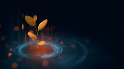 Glowing 3D plant model spinning in a smart farming UI