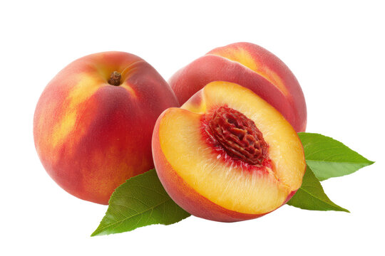 fresh peaches with leaf isolated on white or transparent png
