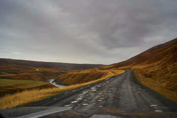 Road 923 to Studlagil Canyon, Jokuldalur, East Iceland , autumn and rainy season travel.