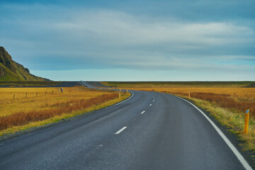 Road way for roadtrip in iceland travel , adventure travel in autumn field.