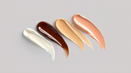 Swatch texture of colorful face makeup powders and creams on neutral background,  perfect for beauty branding and cosmetic ads