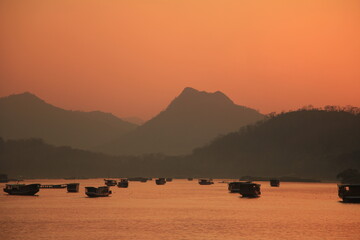 Sunset View of Mekong River in Luang Prabang, Laos