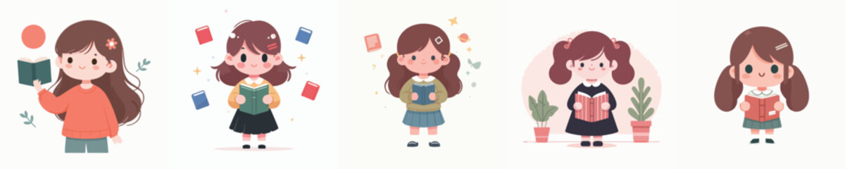 vector character girl holding book