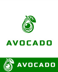 A modern green avocado logo design with a stylized avocado fruit and leaf illustration