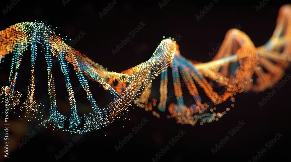 Aufkleber ai detector 3d representation of a dna double helix structure with glowing particles.
