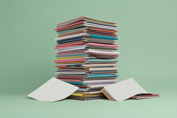 Abstract stack of brochures on green background