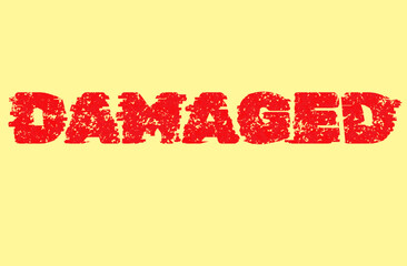 Word text Damaged isolated on yellow background. Water colour. Banner.