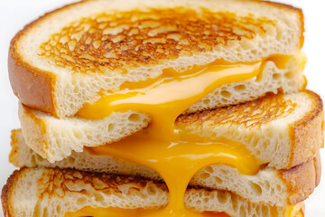 Close-Up of Classic Melty Toasted Grilled Cheese Sandwich.