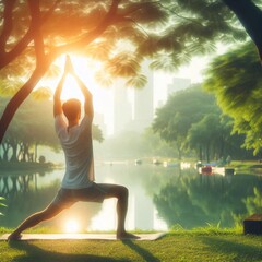 Serene Yoga Practice by the Lake Generative for AI