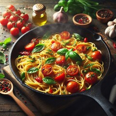 Delicious Pasta with Fresh Tomatoes and Basil Generative for AI