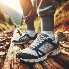 Balancing act on log in forest trail Generative for AI