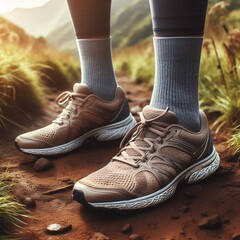 Running shoes on forest trail Generative for AI