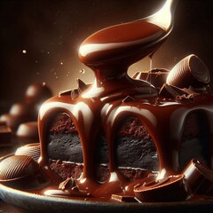 Decadent Chocolate Cake with Melted Chocolate Drizzle Generative for AI