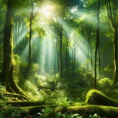 Sunlight Through Green Forest Trees Generative for AI
