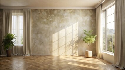 Fototapeta premium Sunlit Room with Neutral Decor and Hardwood Floors