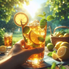 Refreshing Lemonade with Lemons and Mint Leaves Generative for AI