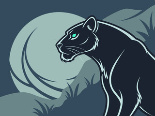 Obraz premium Powerful black panther silhouette atop a mountain, perfect for logos or designs.